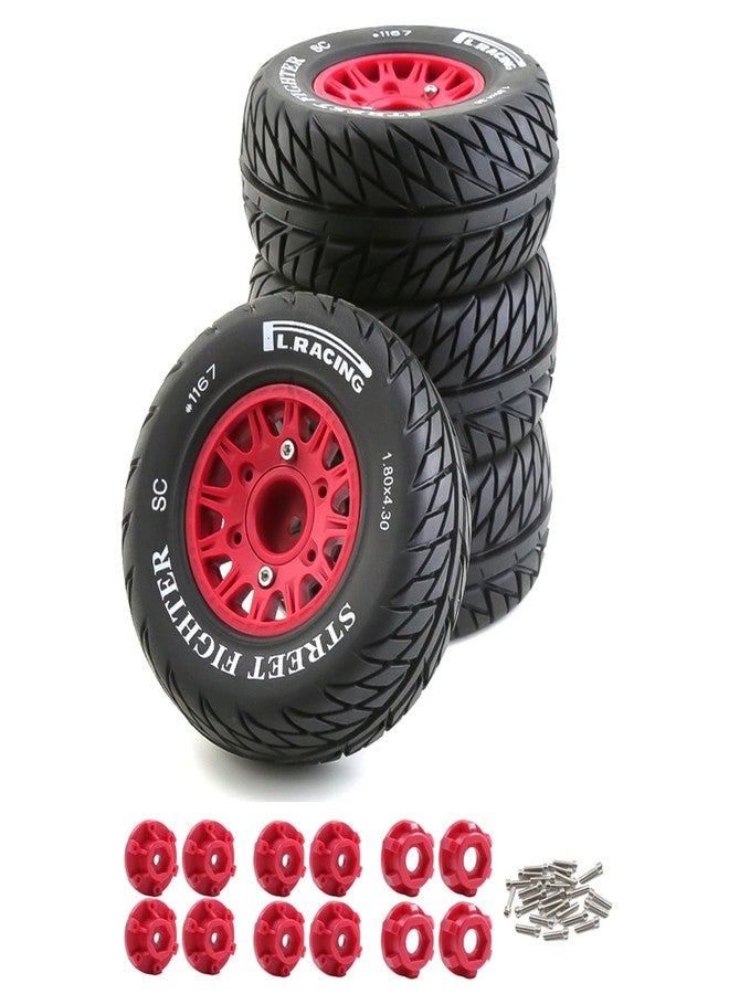 Dantenron 1/10 1/8 RC Truck Tires and Wheels 12mm 14mm 17mm Hex OD 4.45" Short Course Off Road Tyre for 1:8 1:10 Scale Truck On Road Car Arrma Senton 3S Axial Losi Traxxas Slash 2WD 4×4 Rc4wd (Red) - Image 1