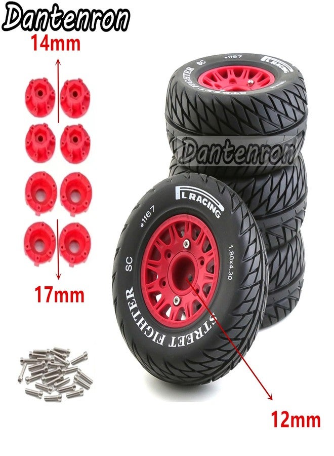 Dantenron 1/10 1/8 RC Truck Tires and Wheels 12mm 14mm 17mm Hex OD 4.45" Short Course Off Road Tyre for 1:8 1:10 Scale Truck On Road Car Arrma Senton 3S Axial Losi Traxxas Slash 2WD 4×4 Rc4wd (Red) - Image 3