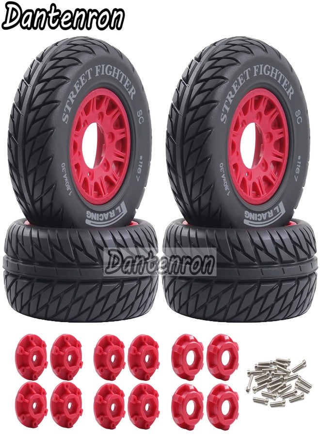 Dantenron 1/10 1/8 RC Truck Tires and Wheels 12mm 14mm 17mm Hex OD 4.45" Short Course Off Road Tyre for 1:8 1:10 Scale Truck On Road Car Arrma Senton 3S Axial Losi Traxxas Slash 2WD 4×4 Rc4wd (Red) - Image 5