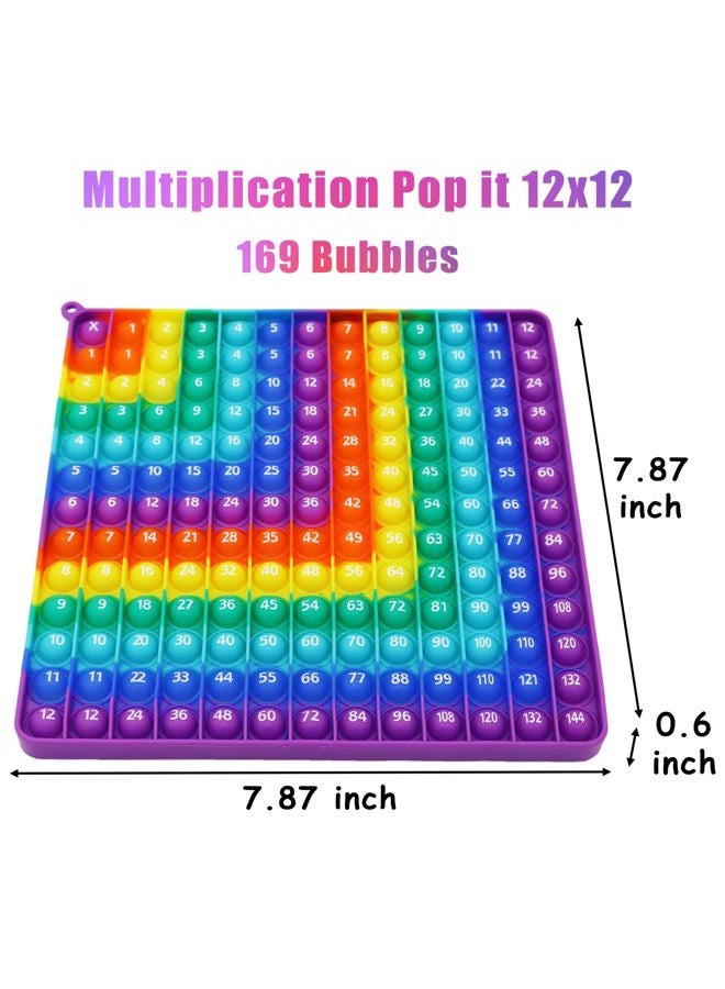 PETBSNVB Multiplication 12x12, Addition 1-12, Math Fidget Popper, Learn Multiplication, Addition with Pop Fidget Toy, Learning Tools for Students and Children, Bubble Sensory Rainbow (Rainbow-Purple) - Image 2