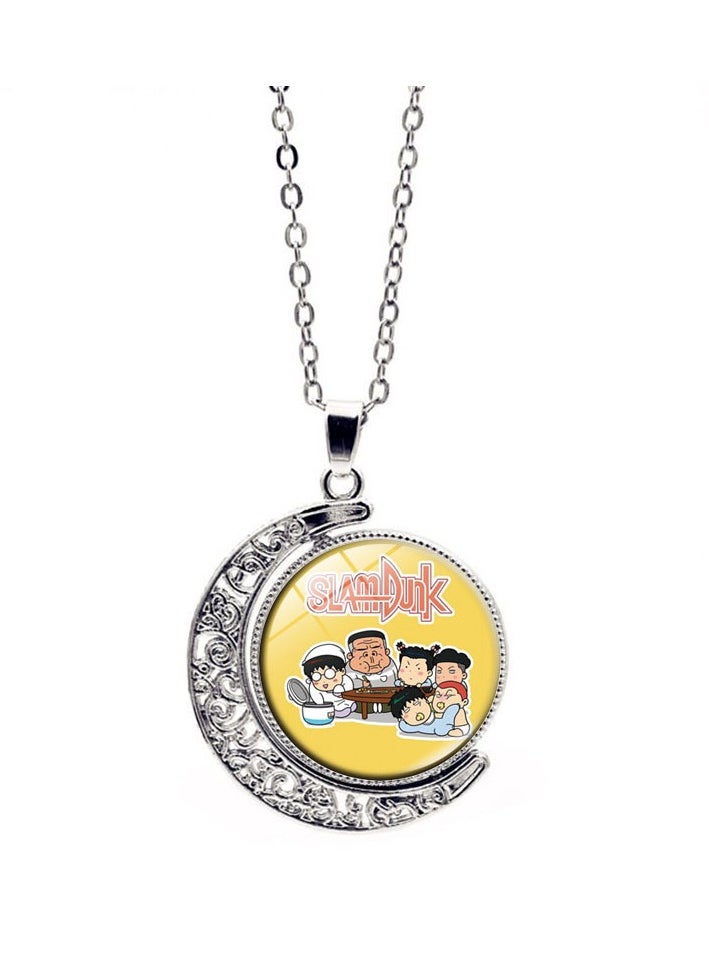 KUYING New Slam Dunk Double Sided Rotating Moon Pendant Necklace 