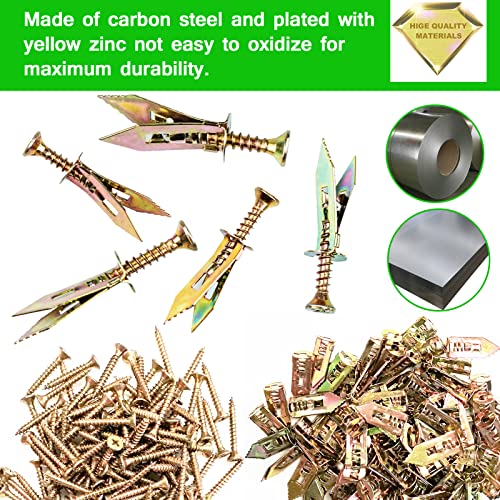 DASEMKO 200 PCS Zinc Plated Steel Self-Drilling Anchors，Self Drilling Drywall Anchors Easy Application No Drill or Holes in Wall (100 PCS Steel Anchors 0.47X1.18inch and 100 PCS zinc Screw) - Image 4