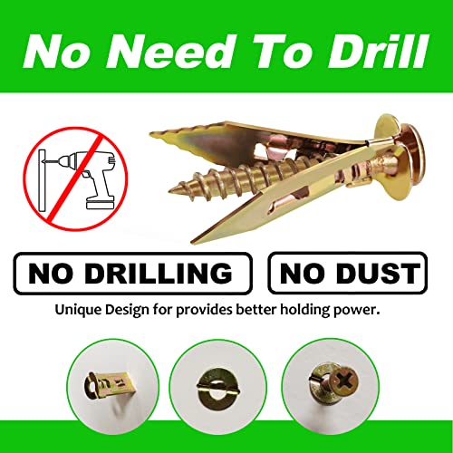 DASEMKO 200 PCS Zinc Plated Steel Self-Drilling Anchors，Self Drilling Drywall Anchors Easy Application No Drill or Holes in Wall (100 PCS Steel Anchors 0.47X1.18inch and 100 PCS zinc Screw) - Image 5