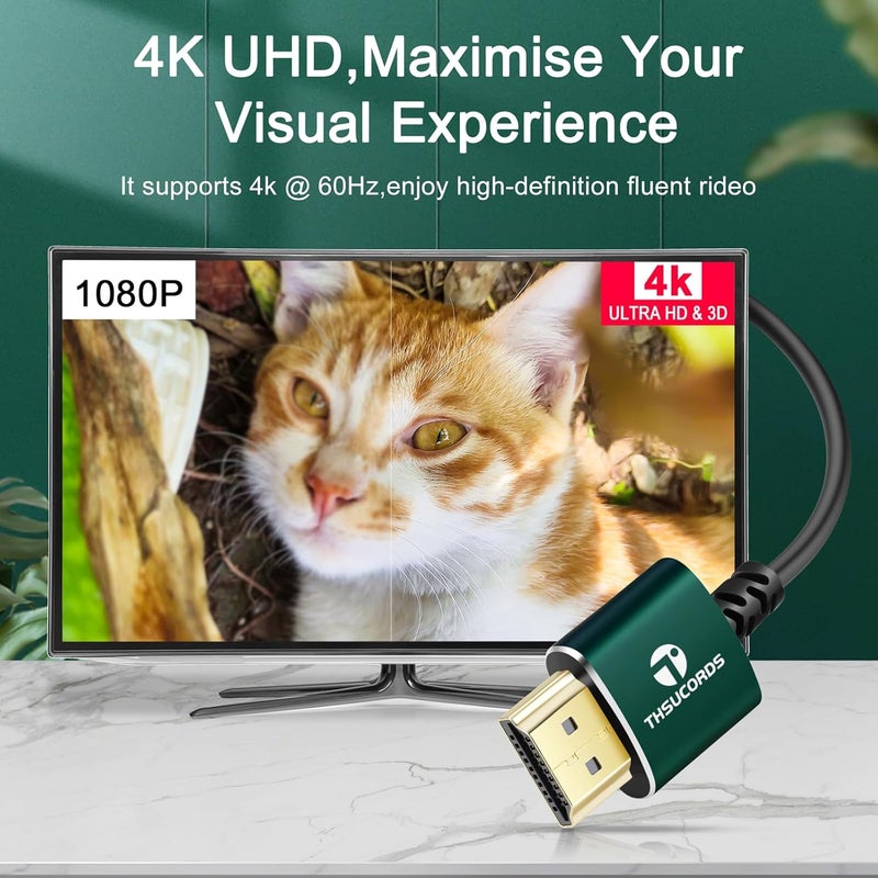 ثسوكوردز كابل HDMI رفيع من ، طوله 3.3 قدم، عبوة تحتوي على كابلين، رفيع جدًا ومرن، يدعم تقنية 4K بسرعة عالية @60Hz وبسرعة نقل بيانات 18 جيجابت في الثانية، دقة 2160p و1080p - Image 2