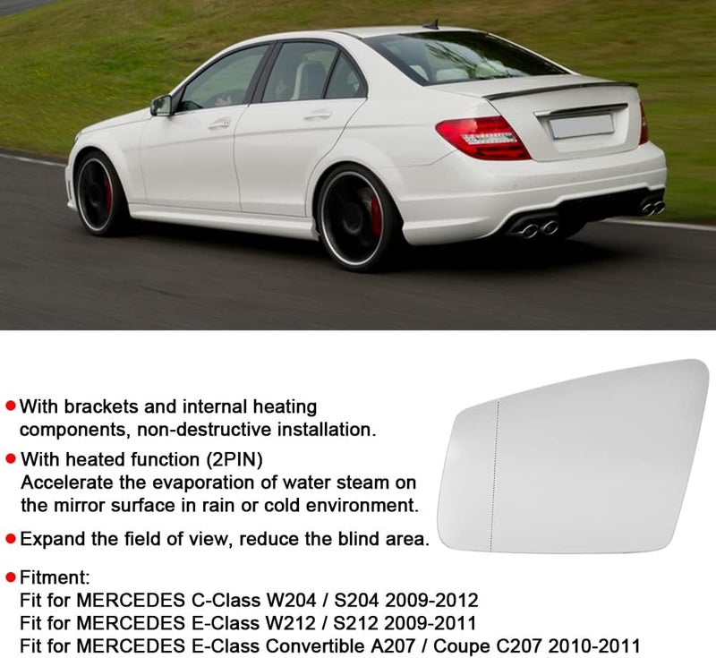woobles Heated Rearview Mirror Glass Anti Fog Heated Rearview Mirror Glass A3159473 Replacement for C Class E Class W204 W212(Left) Left - Image 2