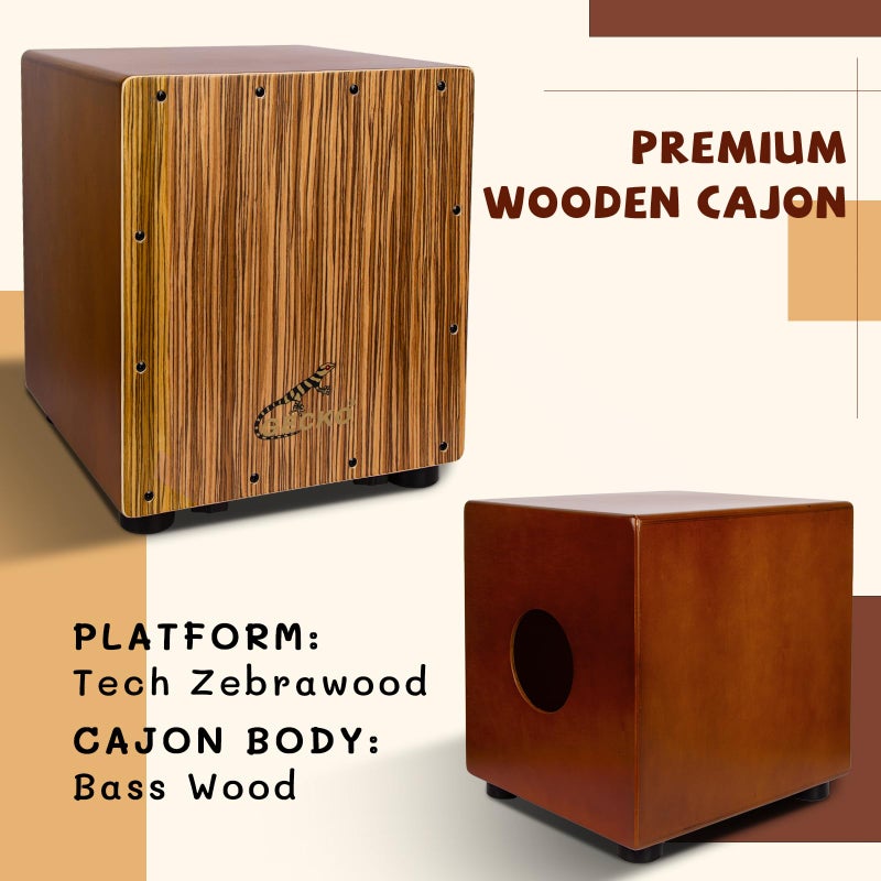 GECKO Cajon Drum Box with Snare and Bass Tone for Acoustic Music, 12" Percussion Instrument with Internal Adjustable Guitar Strings for Beginners and Professional, Compact Size - Image 3