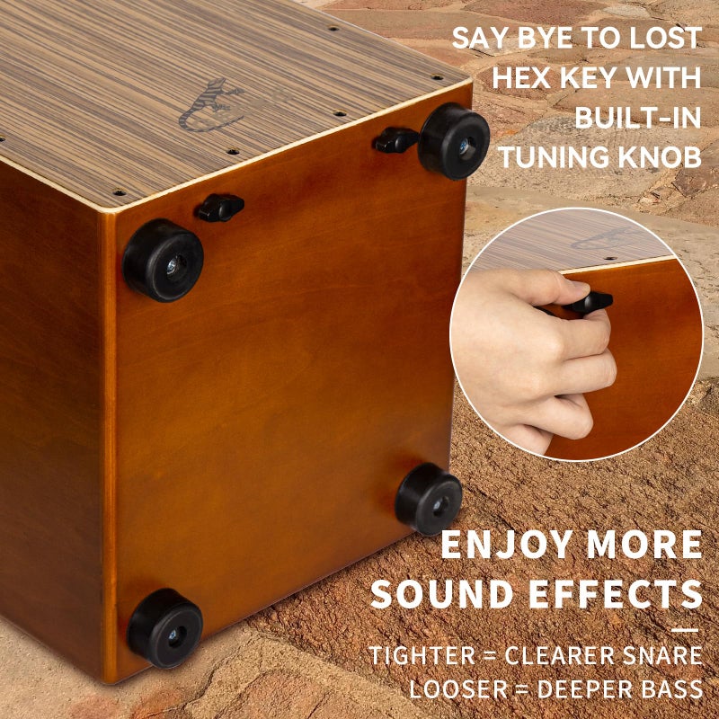 GECKO Cajon Drum Box with Snare and Bass Tone for Acoustic Music, 12" Percussion Instrument with Internal Adjustable Guitar Strings for Beginners and Professional, Compact Size - Image 2