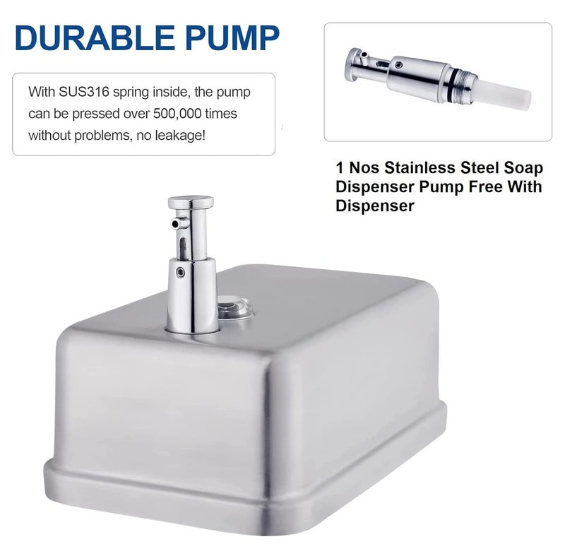 TARGET HYGIENE Commercial Soap Dispenser Wall Mount Stainless Steel Wall Mounted Soap Dispenser for Bathroom New Superior Design with Premium AntiLeak Pump and CorrosionProof Lining 500ml - Image 2