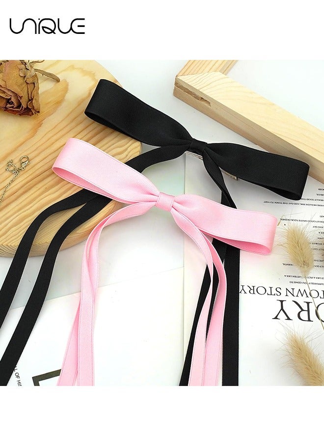 Unique 4 Pcs Hair Clip - Satin Butterfly Knot Hair Clip - Black & Pink Bow Hair Dress Up Accessories for Party/Show/Wedding - Image 4