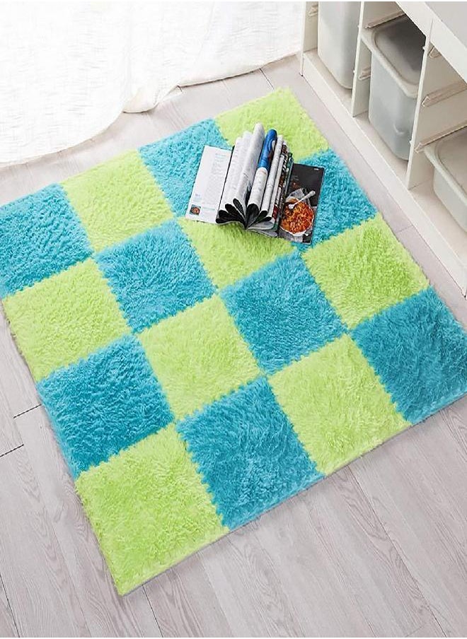 LKXHarleya LKXHarleya 16pcs Interlocking Foam Mats, Fluffy Carpet Tiles Plush Area Rug Interlocking Floor Tiles Soft Baby Playmat Puzzle Floor Mat, Blue  - Image 3