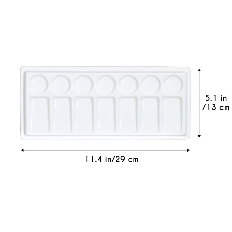 JODEVI Rectangular Ceramic Paint Palette with Lid, 14-Well Porcelain Watercolor Mixing Tray for Acrylic, Oil & Gouache, Large Artist Watercolor Palette with Plastic Cover - Image 3