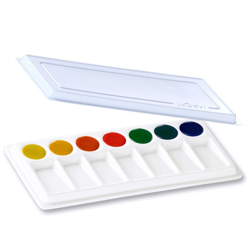 JODEVI Rectangular Ceramic Paint Palette with Lid, 14-Well Porcelain Watercolor Mixing Tray for Acrylic, Oil & Gouache, Large Artist Watercolor Palette with Plastic Cover - Image 1