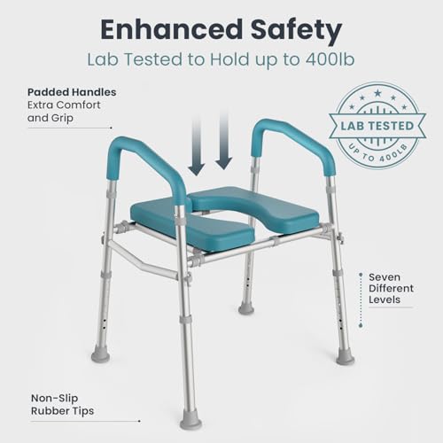 PELEGON Raised Toilet Seat with Handles (400lb) - Adjustable Height & Width Toilet Chair with Arms, Toilet Riser with Handles, Toilet Chair Over Toilet, Handicap Toilet Seat for Elderly (Grey) - Image 5