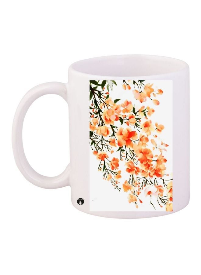 Floral Printed Coffee Mug White/Orange/Green 11ounce