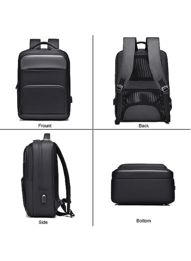 iCozzier - Travel Laptop Backpack With Usb Charging Port And Lock 14 15.6 Inch Computer Business Backpacks For Men College Student Gift Bookbag Casual Hiking Daypack（Black ） - Image 1