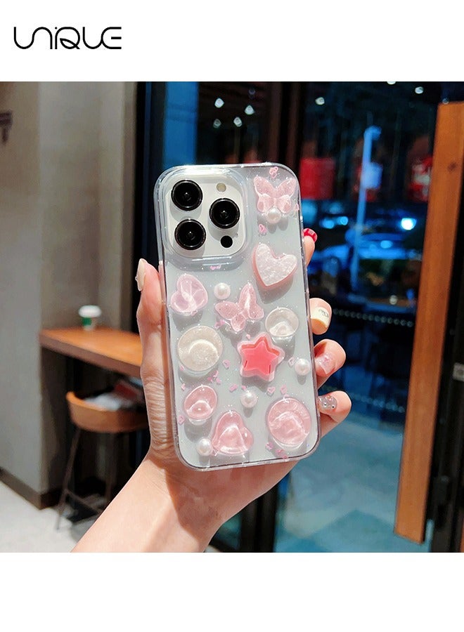 يونيك جراب هاتف ايفون 16 برو - حافظة هاتف 3D Butterfly Pink Heart لامع - حافظة هاتف شفافة - جراب هاتف أنيق وبسيط - حماية من السقوط TPU - Image 5