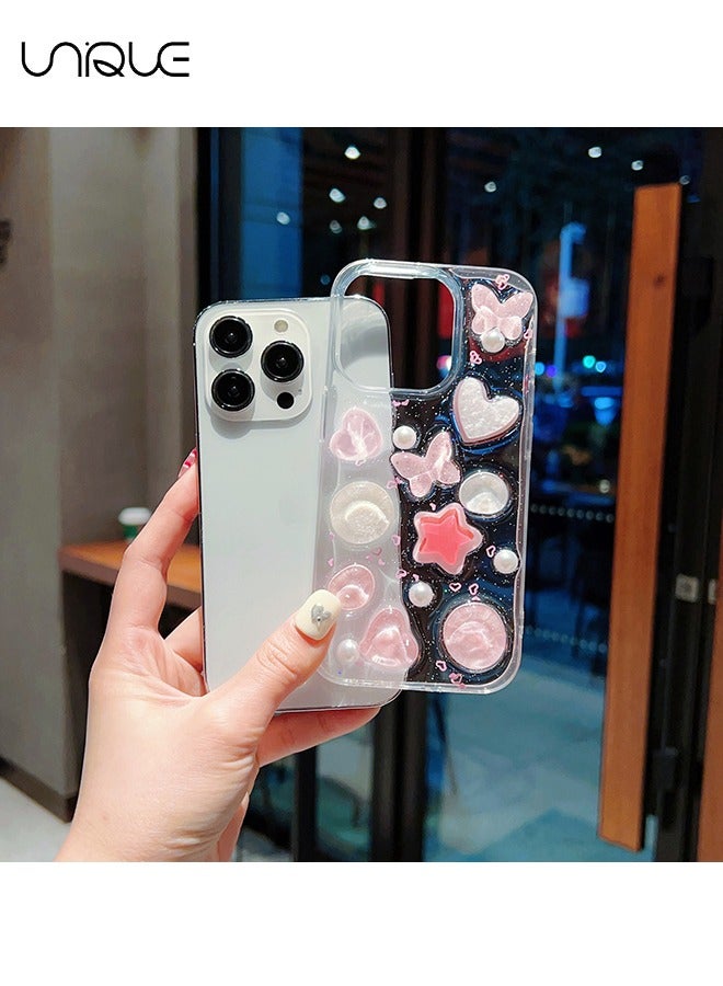 يونيك جراب هاتف ايفون 16 برو - حافظة هاتف 3D Butterfly Pink Heart لامع - حافظة هاتف شفافة - جراب هاتف أنيق وبسيط - حماية من السقوط TPU - Image 4