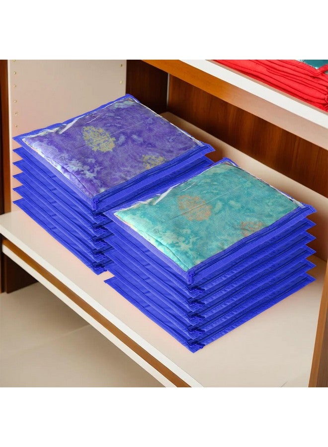 Kuber Industries Kuber Industries Foldable saree covers with Zip| Single Saree Storage Bags |Clothes Organiser for wardrobe |Transparent Top With Premium Zipper|Pack of 12 (Blue)  - Image 1