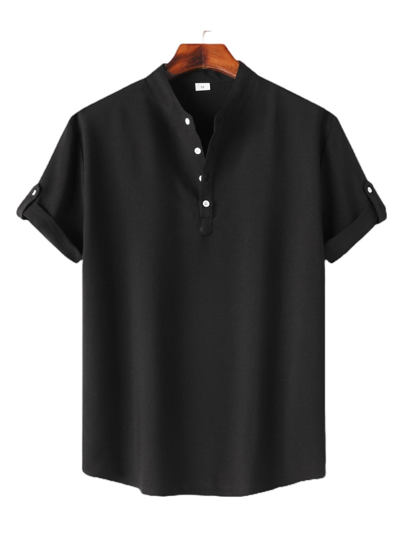 Summer shirt new men's solid color stand collar short sleeve polo shirt men's casual slim men's wear - Image 1