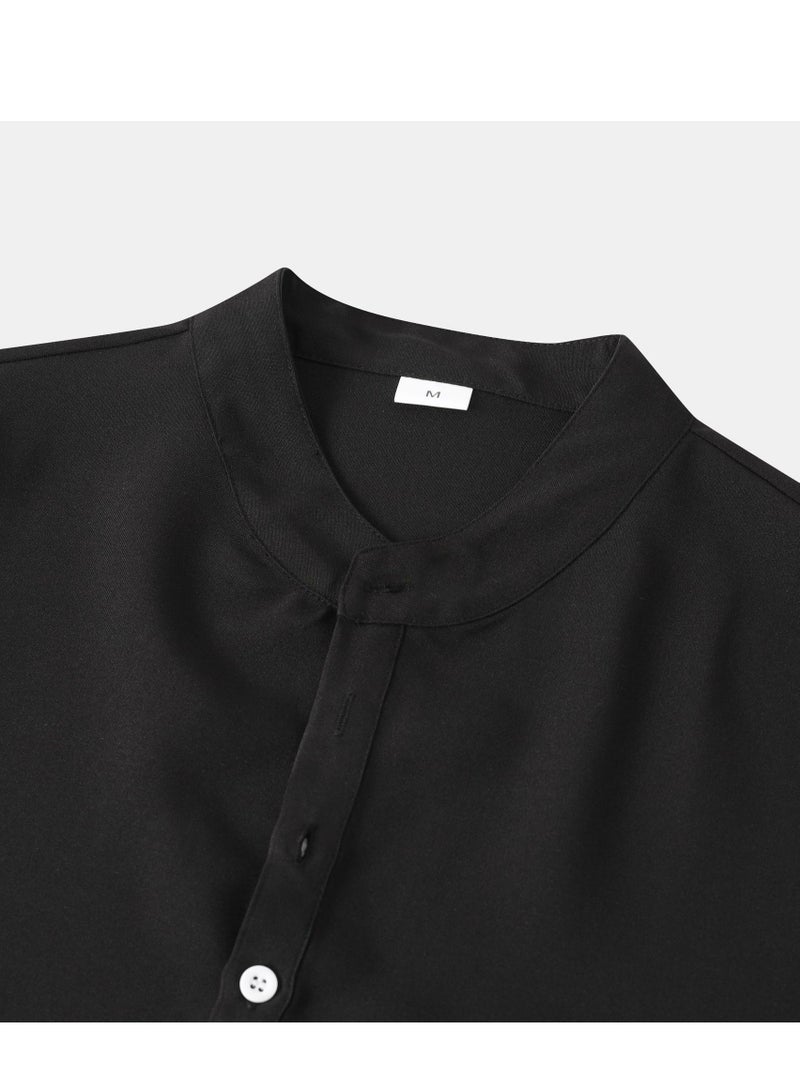 Summer shirt new men's solid color stand collar short sleeve polo shirt men's casual slim men's wear - Image 4