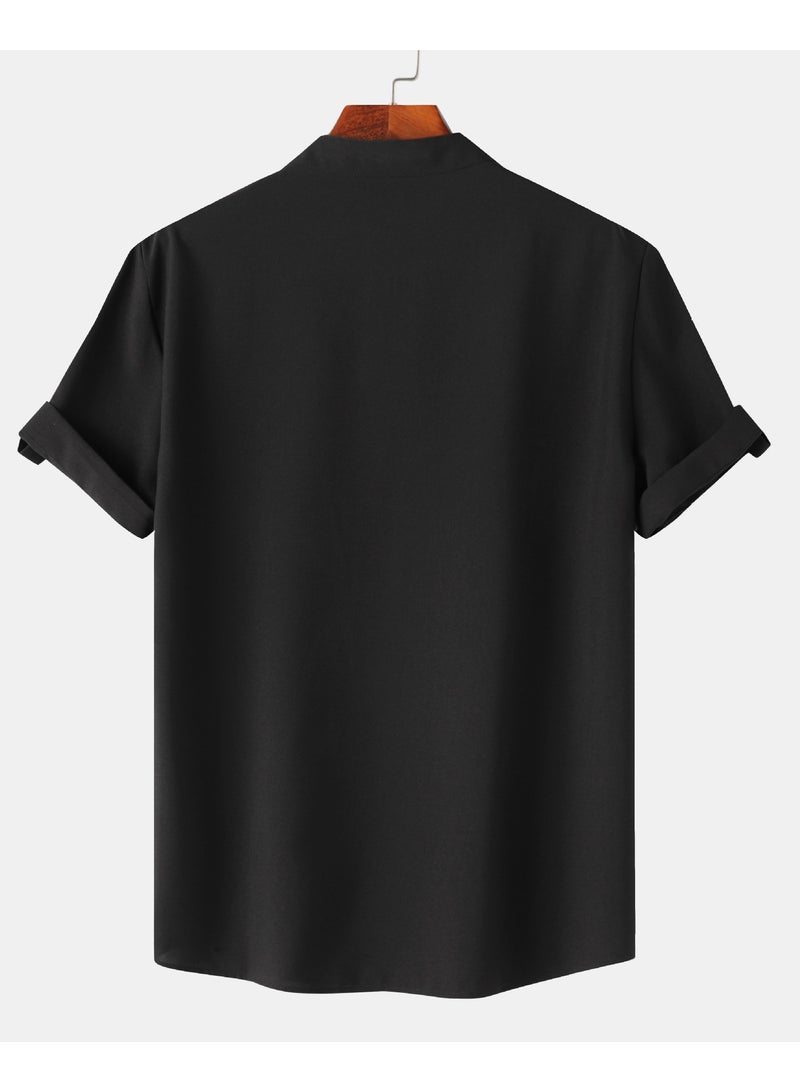 Summer shirt new men's solid color stand collar short sleeve polo shirt men's casual slim men's wear - Image 2