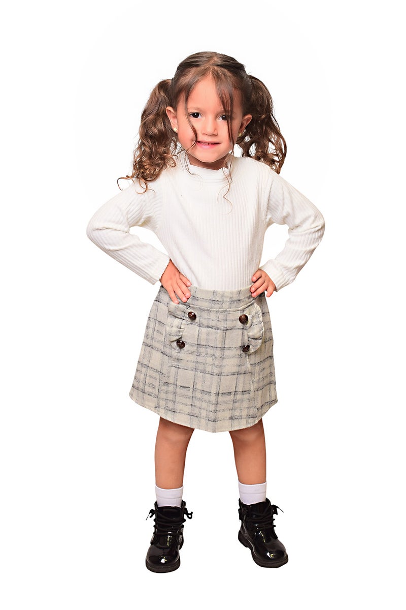 بونچو تنورة للبنات ، مصنوعة من مزيج فيلا والقطن بملمس جاكارد باللون البيج. - Image 3