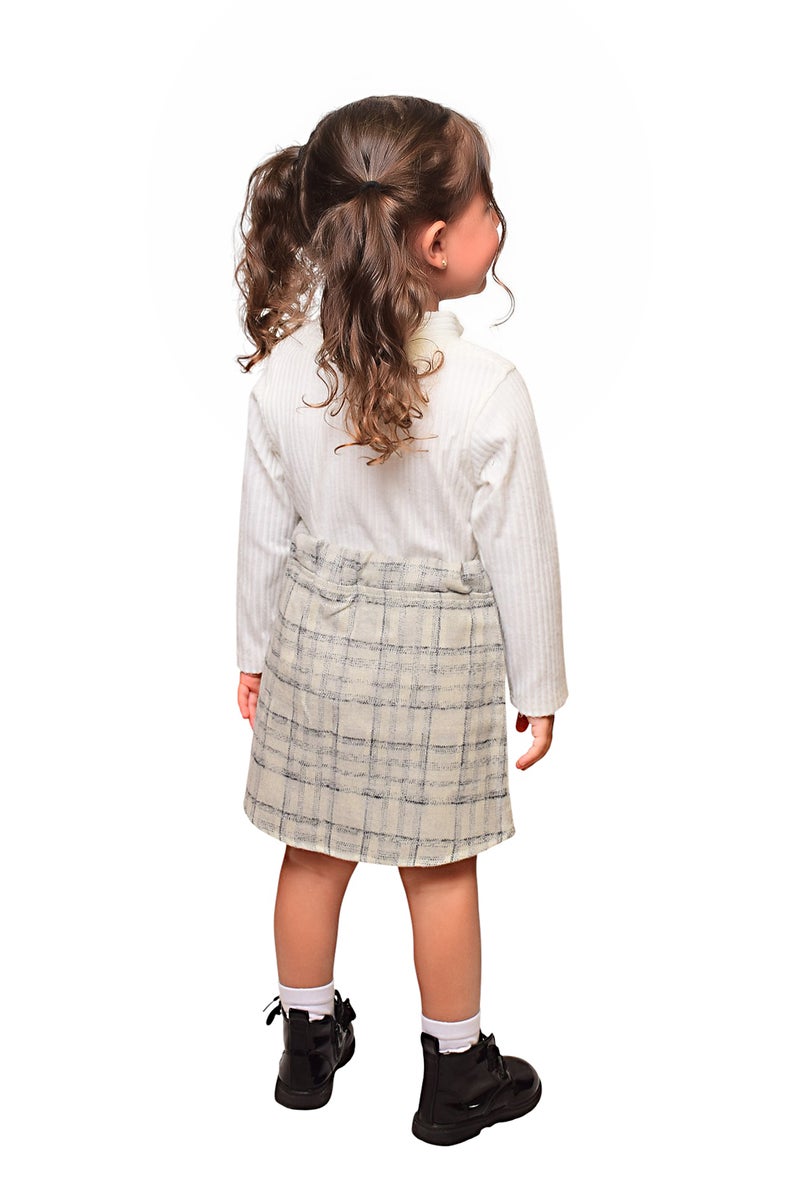 بونچو تنورة للبنات ، مصنوعة من مزيج فيلا والقطن بملمس جاكارد باللون البيج. - Image 2