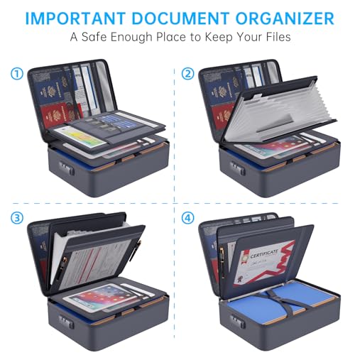 ENGPOW 5200℉ Fireproof File Organizer Bag with 13 Pocket Accordion File Folder,Document Organizer Box with Lock&Labels,Multi-Layer Portable Home Travel Safe Storage Box for Important Documents,Gray - Image 4