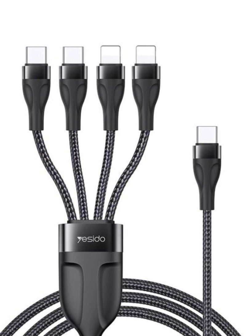 Yesido CA110 4 in 1 Charging Data Cable | Type-C to 2 TC + 2 IP Mobile Phone Charging Cable - Image 1