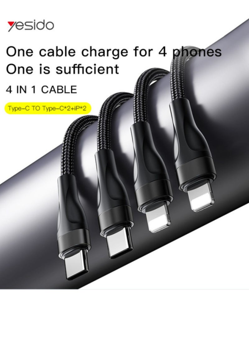 Yesido CA110 4 in 1 Charging Data Cable | Type-C to 2 TC + 2 IP Mobile Phone Charging Cable - Image 2