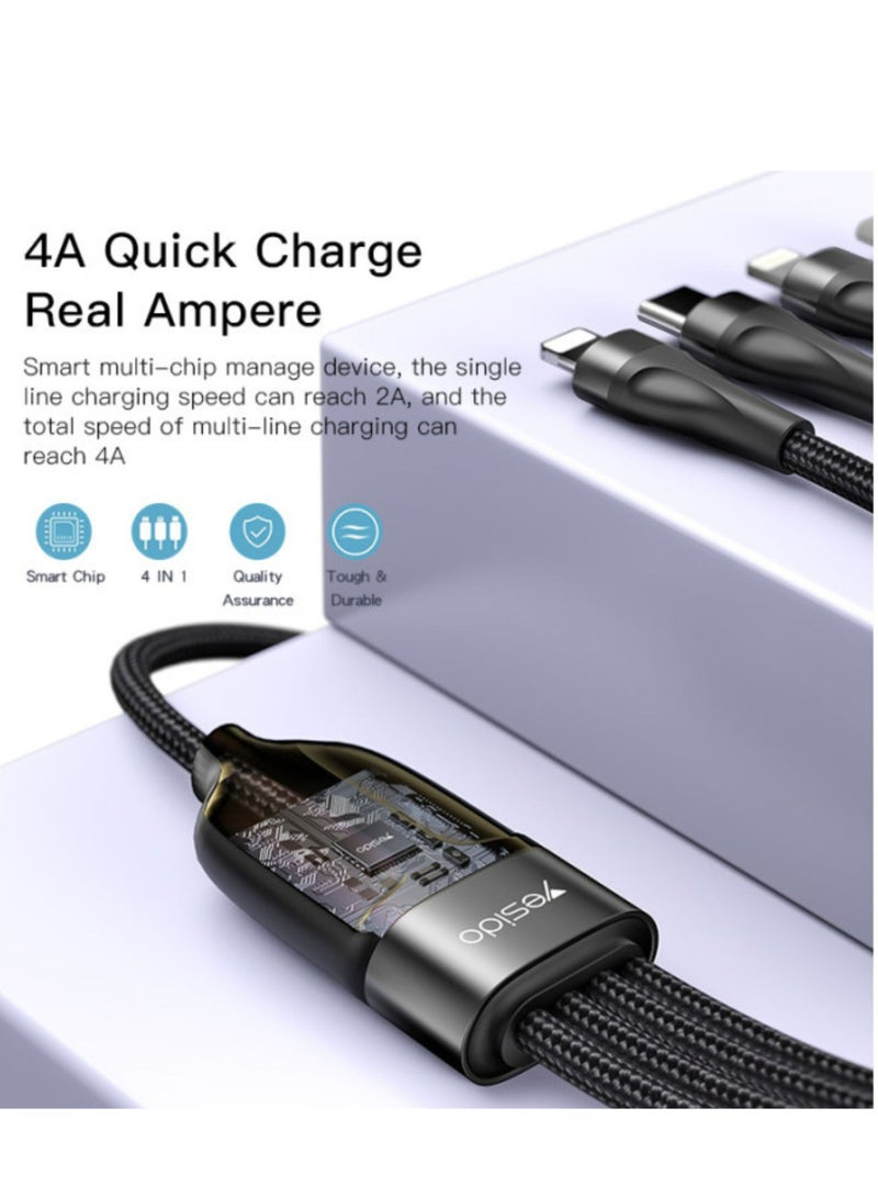 Yesido CA110 4 in 1 Charging Data Cable | Type-C to 2 TC + 2 IP Mobile Phone Charging Cable - Image 4
