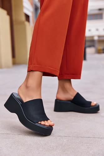 Minshluu Womens Platform Wedge Sandals Peep Toe Slip on Stretchy Backless Wedges Slides - Image 3
