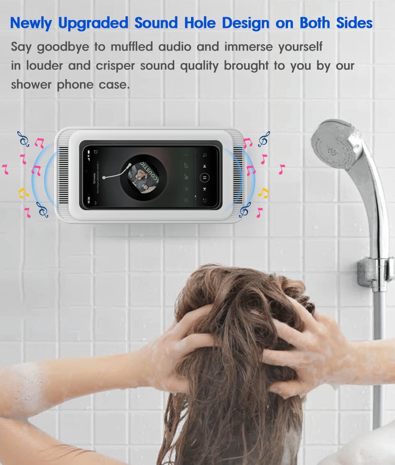 Mistriddle Waterproof Shower Phone Holder with 360Â° Rotation, Angle Adjustable, Enhanced Sound Quality, Wall Mounted Phone Holder for Bathroom Mirror Bathtub Kitchen, Up to 7 Inch (White) - Image 2
