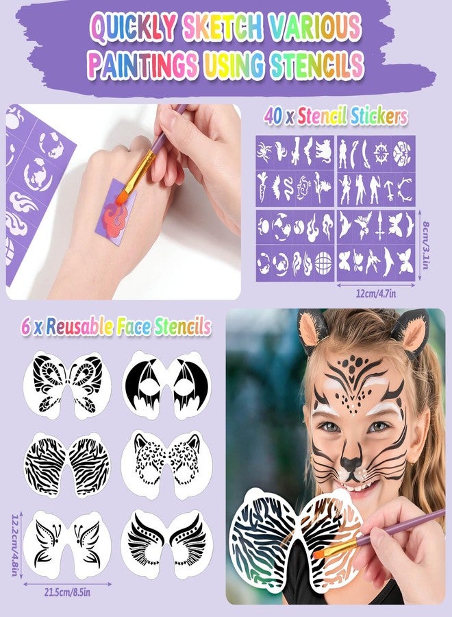 Flasoo Kids Face Painting Kit - 42 Non-Toxic Colors, 16 Crayons, 6 Reusable & 40 Sticky Stencils for Parties & Halloween - Image 5