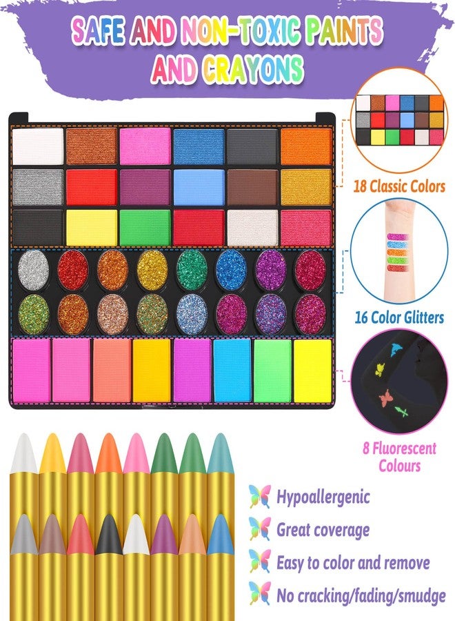Flasoo Kids Face Painting Kit - 42 Non-Toxic Colors, 16 Crayons, 6 Reusable & 40 Sticky Stencils for Parties & Halloween - Image 4