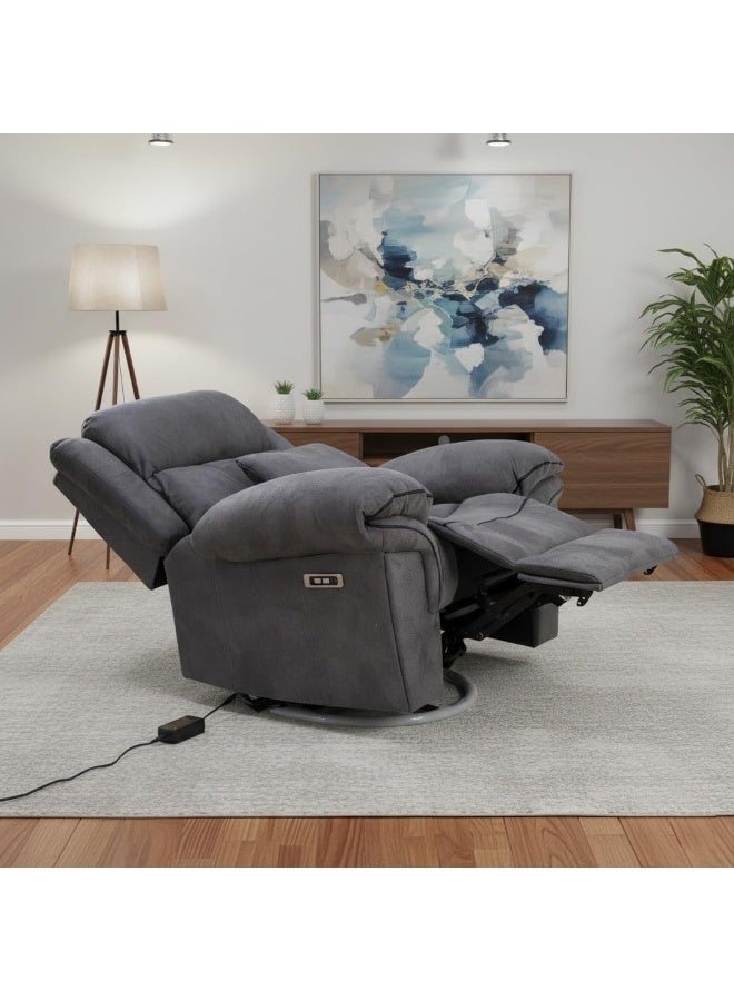 Multi Home Furniture Recliner Chair – Lazy Sofa Chair with Electric Reclining, Side Pocket, 360° Swivel Rocking Motion, Velvet Fabric Recliner Sofa Single Sofa Chair for Living Room, Bedroom (Grey) - Image 2
