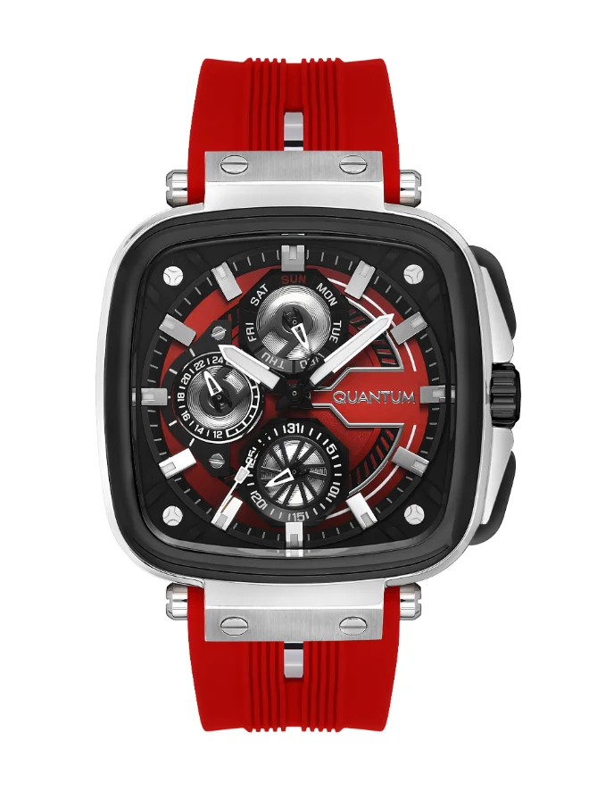 كوانتوم Men's Multifunction Display Watch With Red Silicone Strap - PWG1014.358