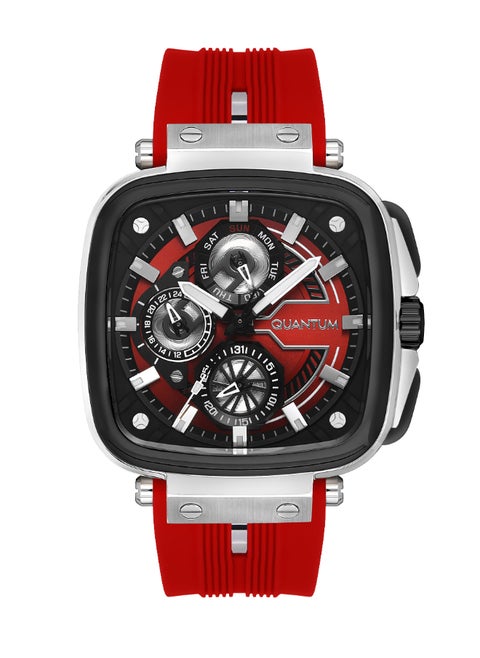 Men's Multifunction Display Watch With Red Silicone Strap - PWG1014.358