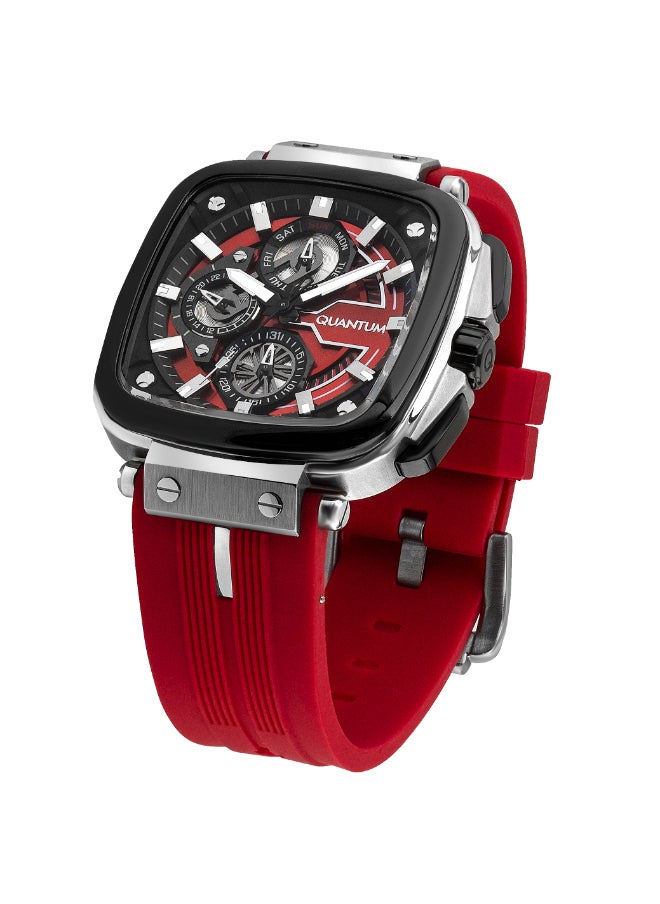 Quantum Men's Multifunction Display Watch With Red Silicone Strap - PWG1014.358  - Image 4