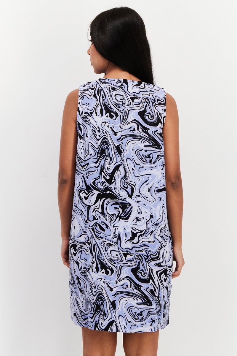 Envii فستان كاجوال قصير مطبوع بالكامل للنساء، أزرق - Image 2
