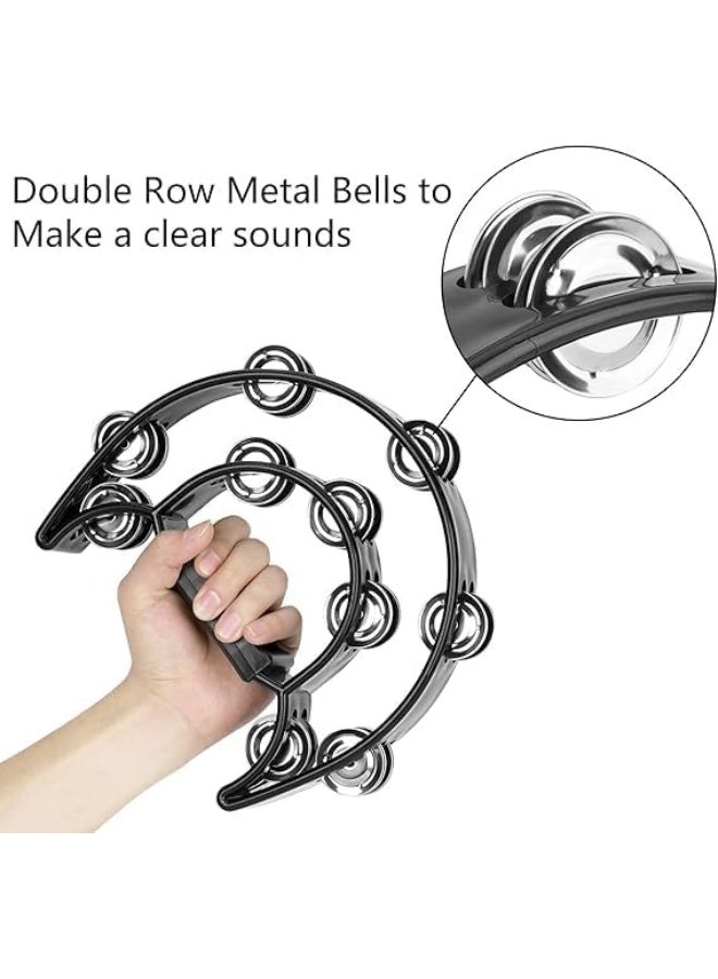 Megarya Double Row Metal Jingles Half-Moon Tambourine Versatile Percussion for Dynamic Performances(Black) - Image 2