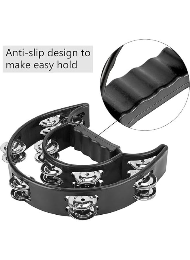 Megarya Double Row Metal Jingles Half-Moon Tambourine Versatile Percussion for Dynamic Performances(Black) - Image 3