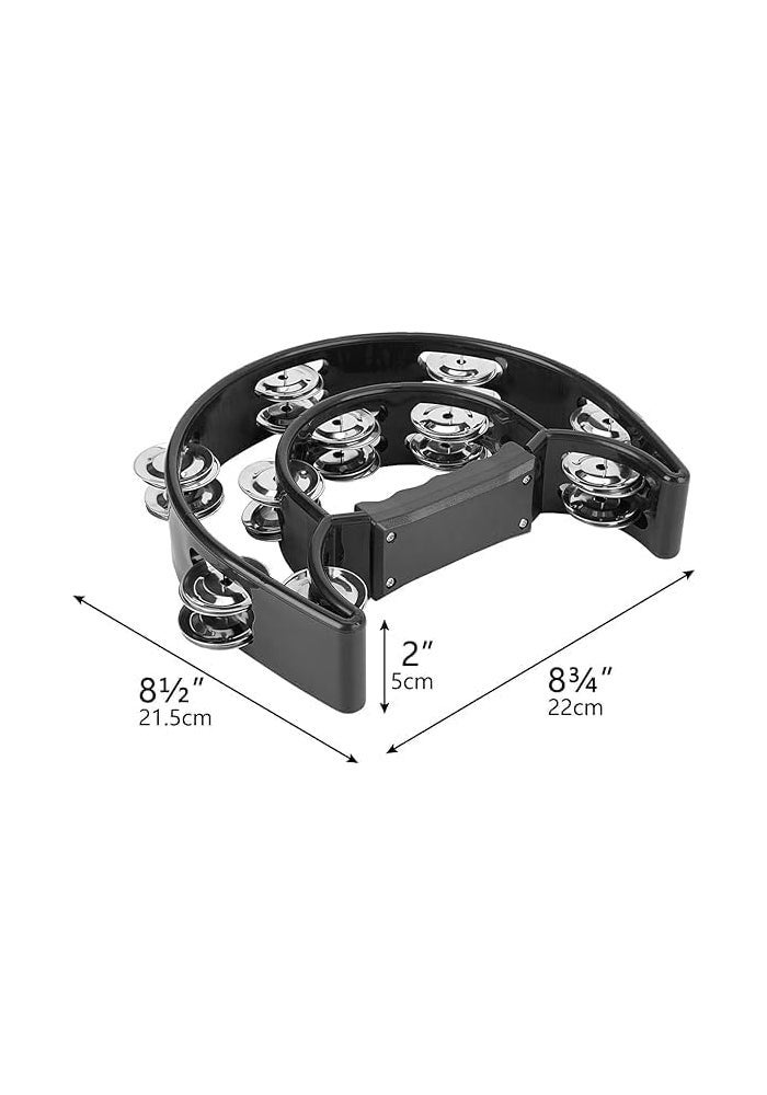 Megarya Double Row Metal Jingles Half-Moon Tambourine Versatile Percussion for Dynamic Performances(Black) - Image 4
