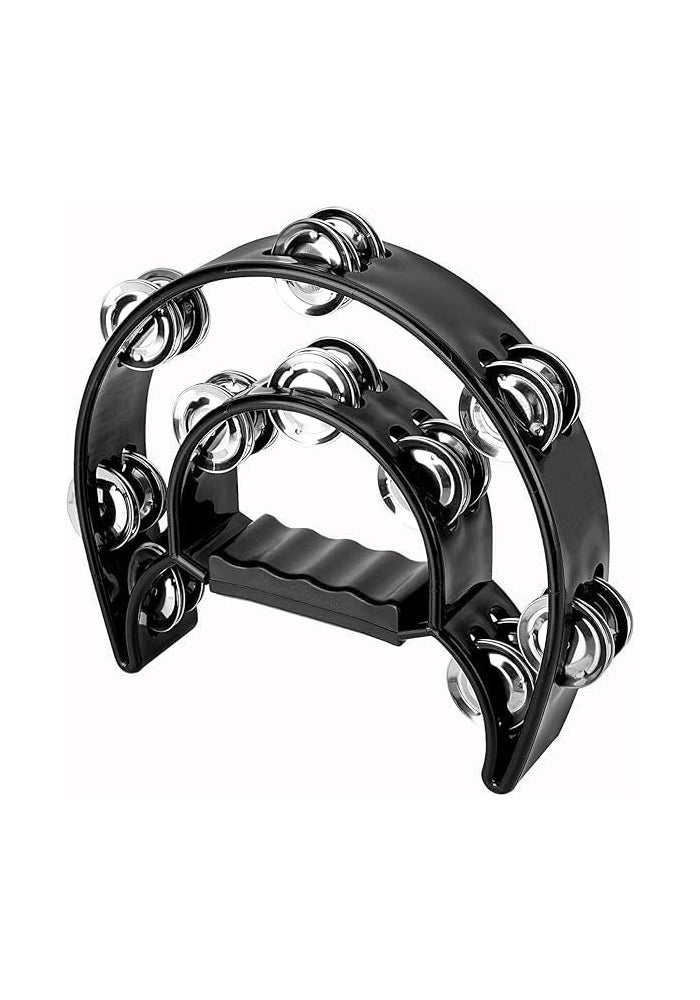 Megarya Double Row Metal Jingles Half-Moon Tambourine Versatile Percussion for Dynamic Performances(Black) - Image 1