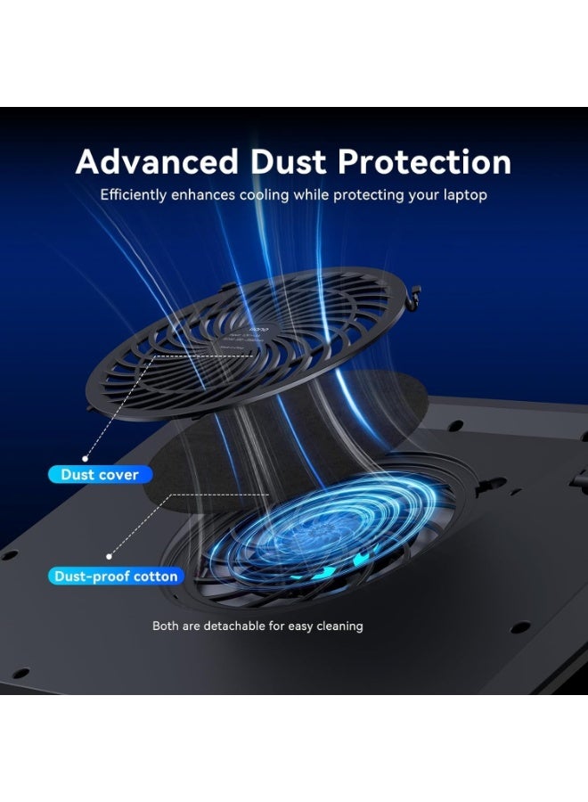 llano Gaming Laptop Cooler – Cooling Pad with 5.5" External Fan, Touch Control, Adjustable Speed, 3 USB Ports, Fits 15.6"-21" Laptops – V13 No RGB - Image 3