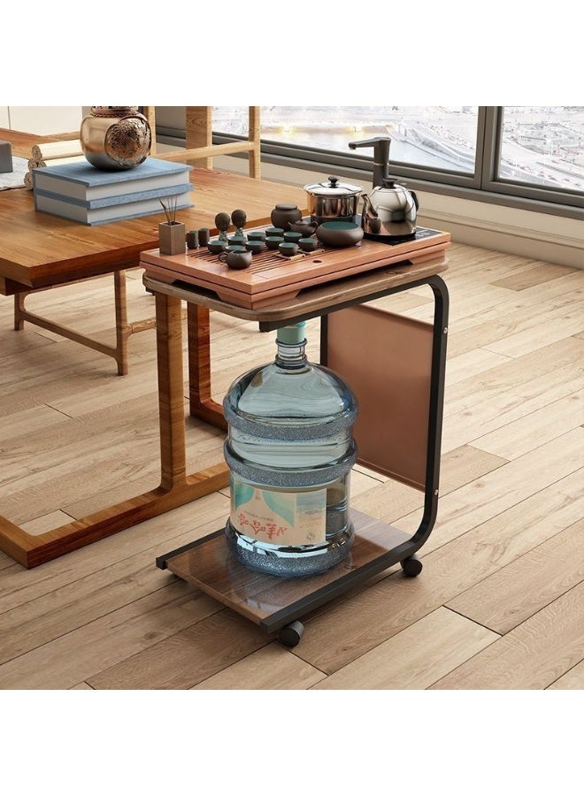 Modern End Table with Wheels and Side Pocket for Living Room Bedroom Sofa Bed - Image 4