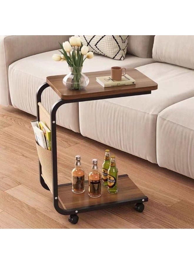 Modern End Table with Wheels and Side Pocket for Living Room Bedroom Sofa Bed - Image 2