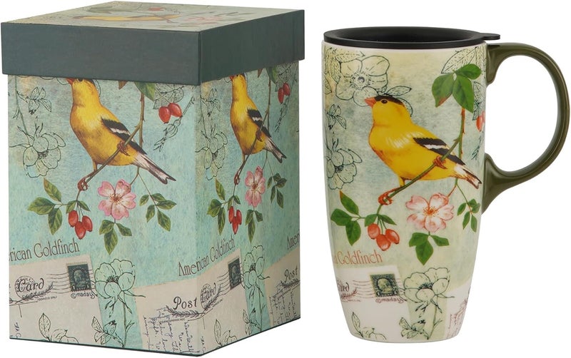 TZSSP Coffee Ceramic Mug Porcelain Latte Tea Cup Travel Mug With Lid 17ozSong Bird - Image 1