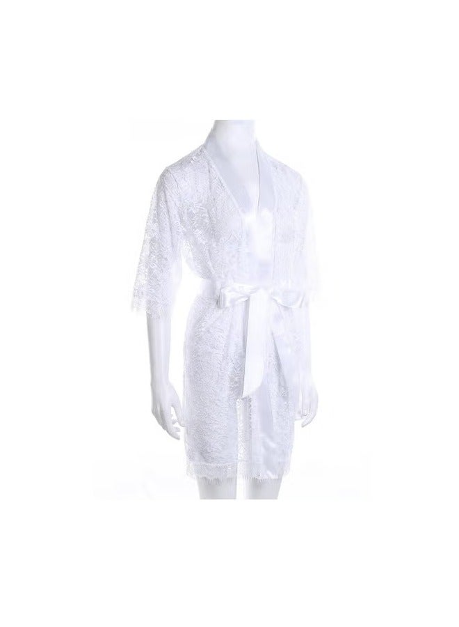 VITION ملابس داخلية للفتيات والنساء بيبي دول ملابس نوم لشهر العسل ملابس داخلية من الدانتيل ومعطف داخلي وملابس نوم وملابس نوم شبكية طويلة طقم ملابس نوم (متوسط) أبيض - Image 1