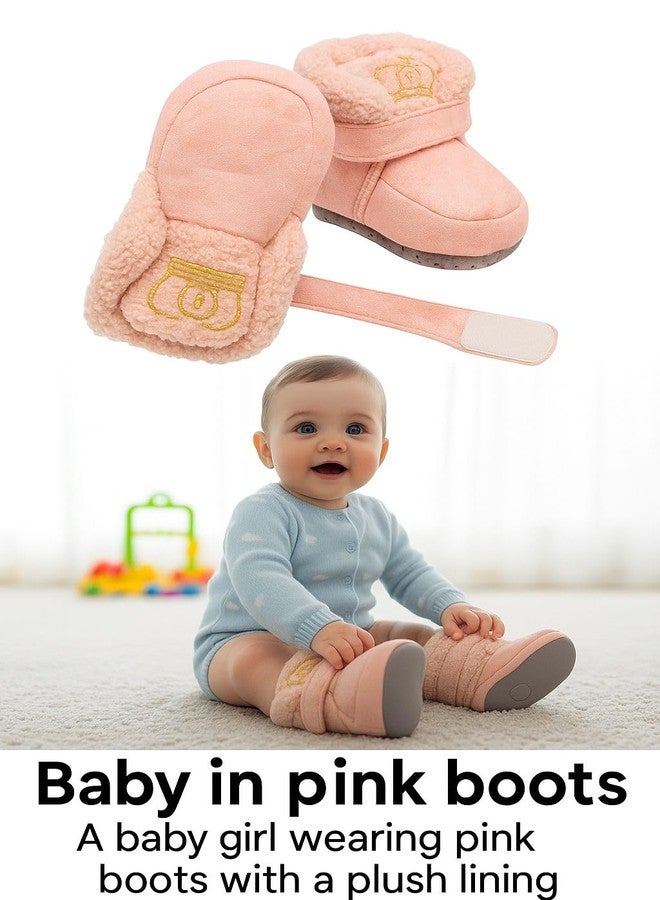 FAMWRAPZ Infant Baby Boots | Warm Fleece Lined Soft Sole Winter Booties | Non-Slip Cozy First Walker Shoes for Boys & Girls | Newborn Crib Toddler Outdoor Footwear (Baby Pink, 12-18 Months) - Image 3
